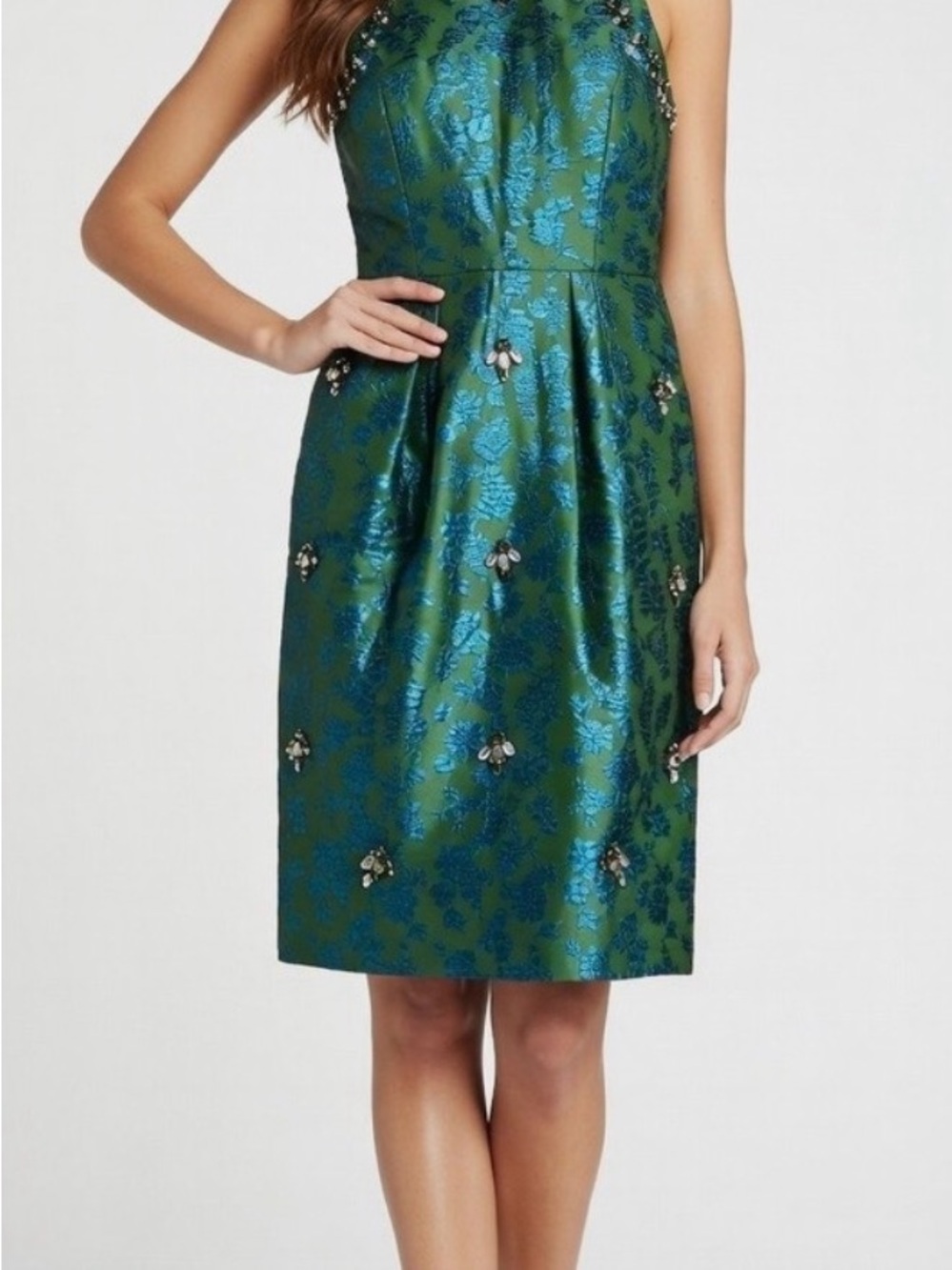 J. Crew collection embellished metallic teal sheath dress - Picture 4 of 5